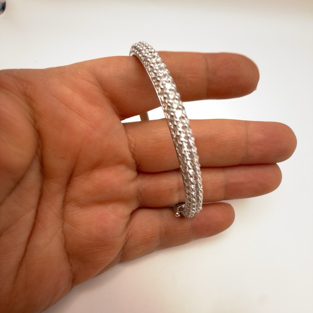Vtg Sterling Silver Micro Pave Bangle Bracelet Sparkling CZ 925 7" Heavy 22.7 Gr
